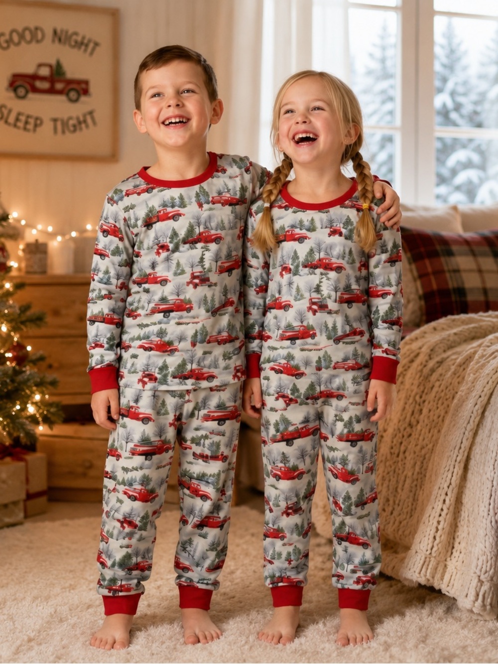Lightweight trucks trees unisex pajama set size 8T **2 for 20**